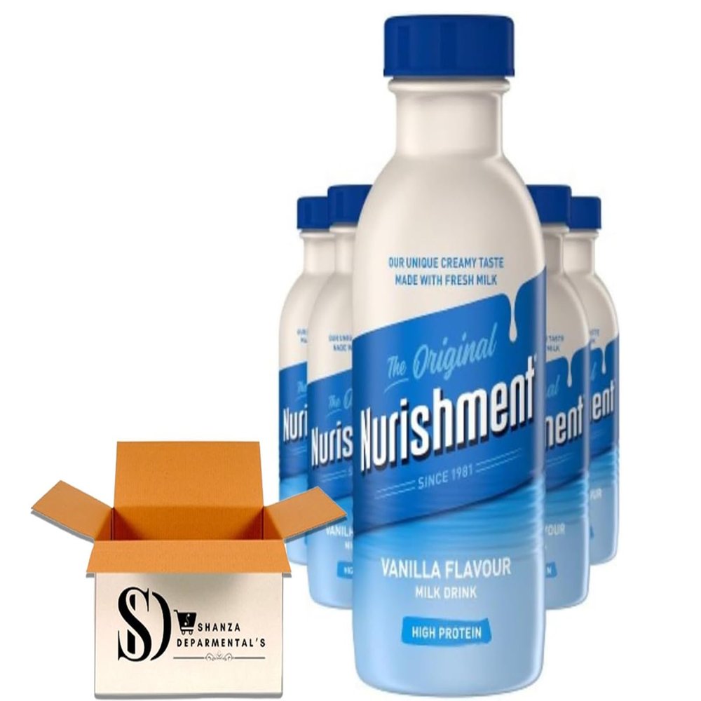 The Original Nurishment Milk Drink Hight Protein Price Marked Bottles - 4 Flavours Variety Pack (Vanilla, Strawberry, Chocolate & Banana) 330ml Pack of 6 (Pack of 6, Vanilla Flavour)