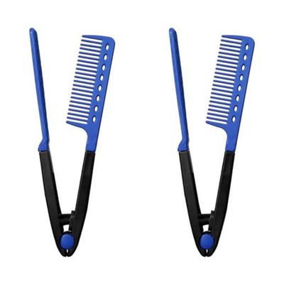 2pcs Professional Hair Straightening Comb, Beard Straightener For Men, Heat-resistant V Type Flat, Cutting Comb Iron Hairdressing Care Styling Tool Wet Dry, Suitable For Afro Hair
