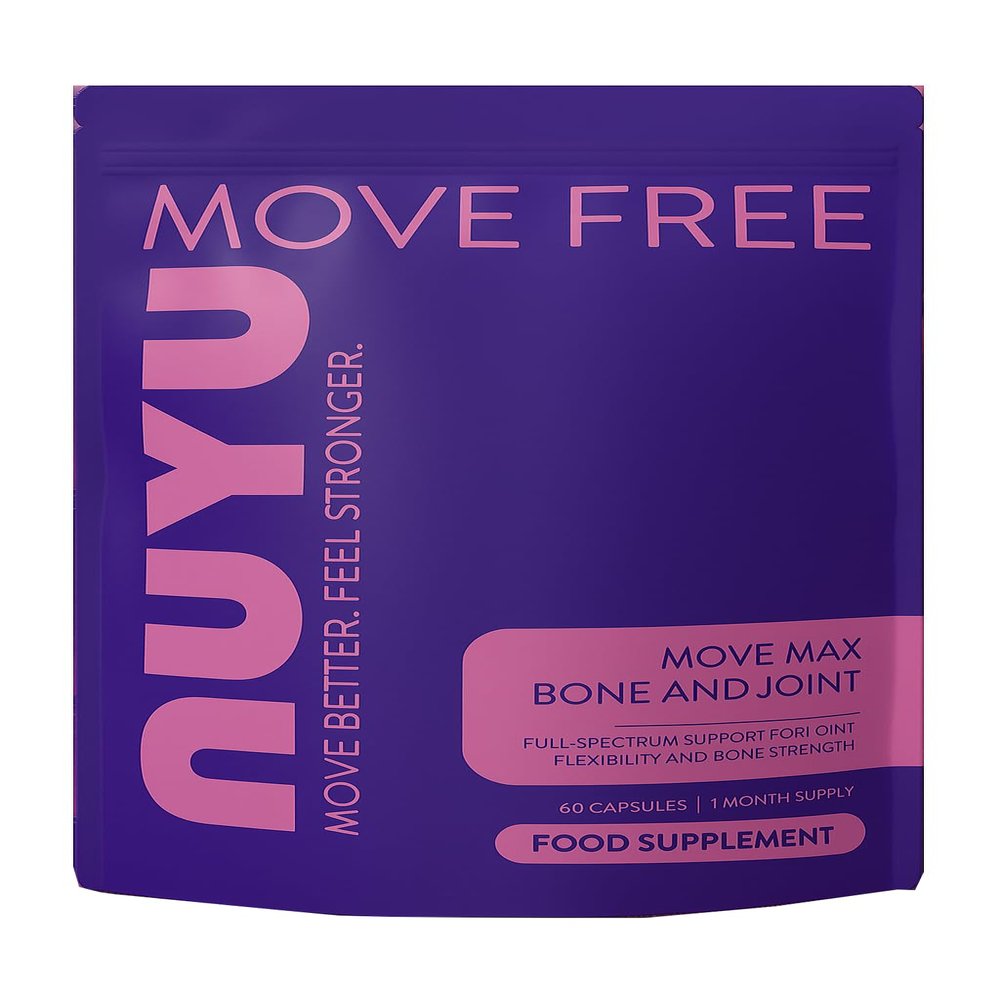 NUYU Move Max Bone & Joint Supplements, Glucosamine Sulphate, 60 Capsules | High-Strength Glucosamine and Chondroitin Joint Care Supplements for Men & Women | Supporting Bone Comfort and Flexibility