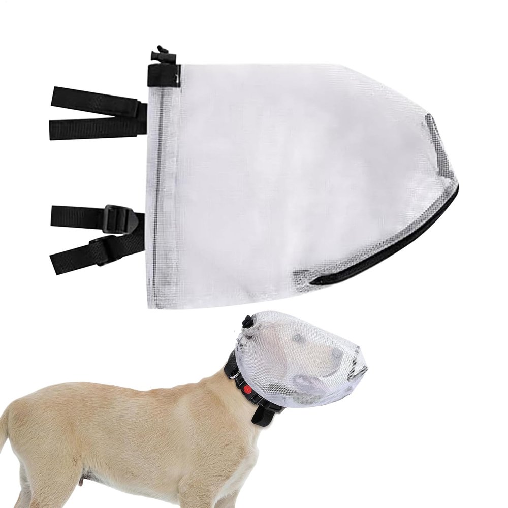 Dogs Net Mesh Hood - Dog Air Mesh Hood | Lightweight Breathable Scratch-Proof Pet with Mouth Zipper Allows Panting Drinking Prevent Chewing Licking for Bathing Grooming Swimming