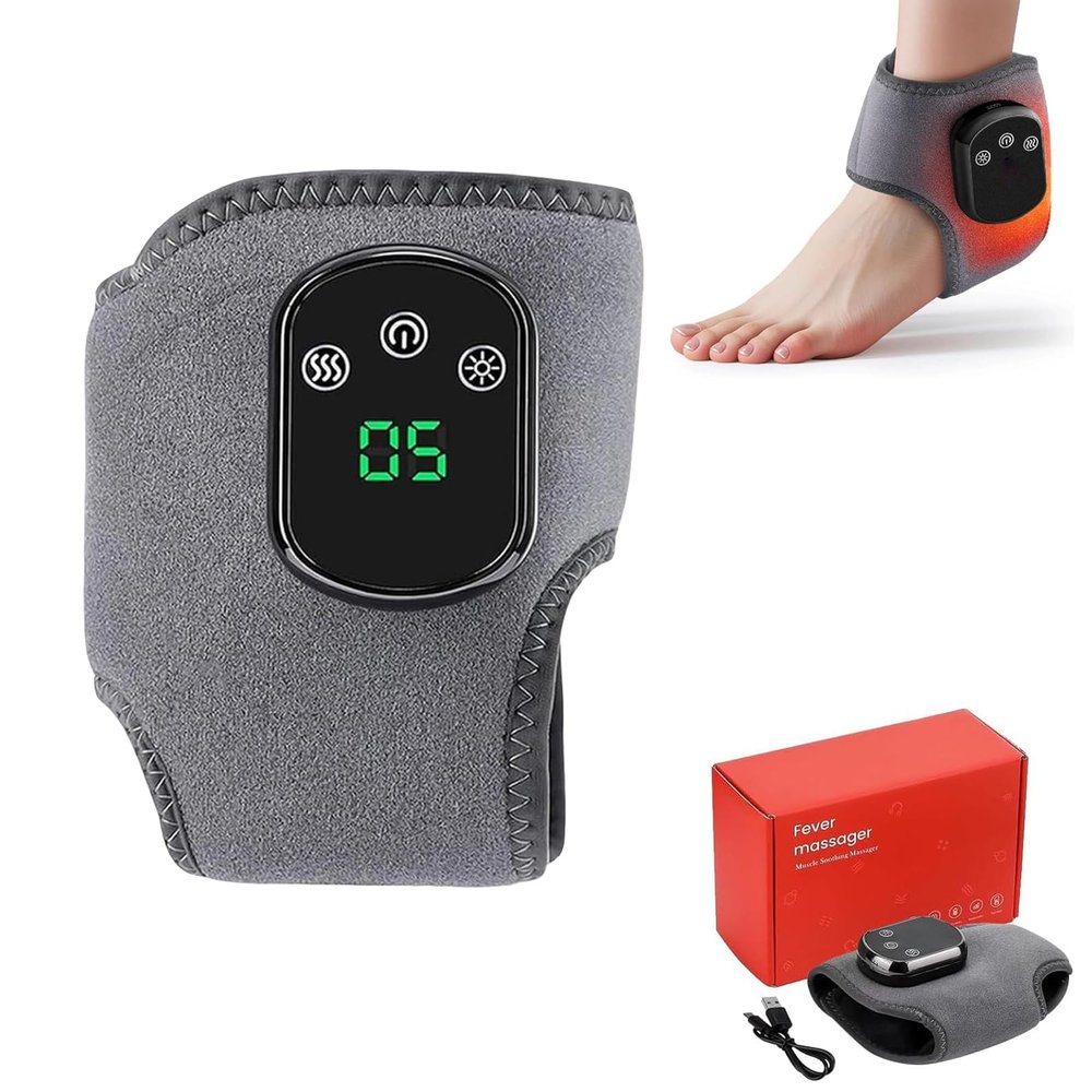 3-in-1 USB Rechargeable Ankle and Foot Massager, Cordless and Portable Ankle Heat + 5 Heat Levels 3 Vibration Modes, Pain Relief, One Size Fits All (1PC)