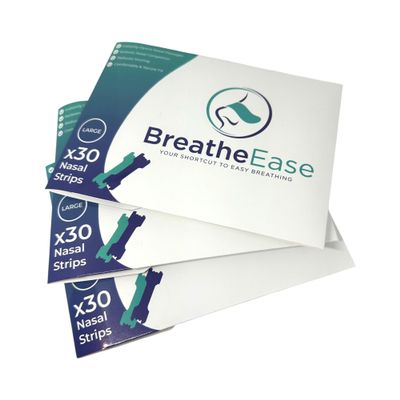 BreatheEase Nasal Strips Pack of 90 Natural Breathing Aid for Easier Airflow, Comfortable Sleep & Sports Support Non-Medicated, Gentle & Effective
