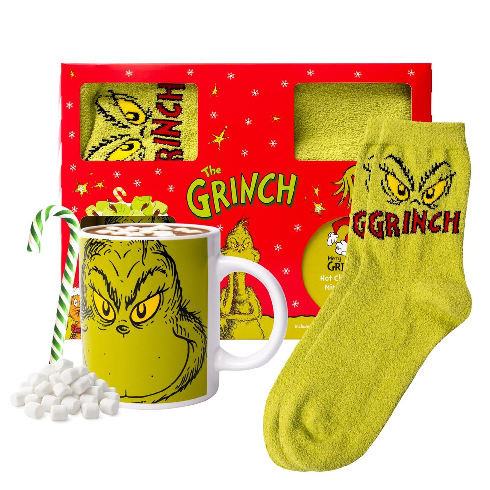 Grinch Hot Chocolate Gift Set, Ceramic Mug & Fluffy Socks