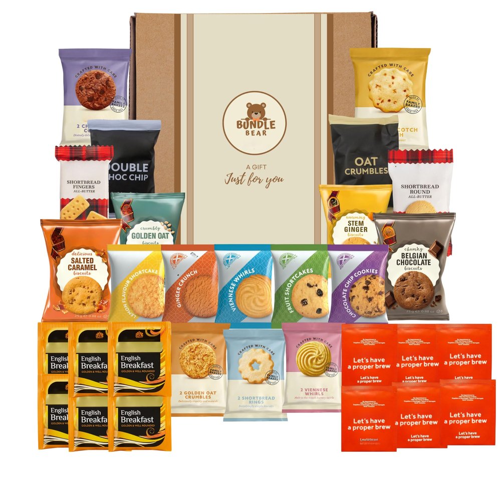 Tea & Biscuits Gift Set Afternoon Tea Hamper with Assorted Biscuits & 12 Premium Tea Bags Gift Hamper for Women, Men & Couples Thank You Hamper (Gift)