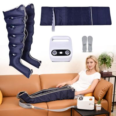 6-Cavity Lymphatic Drainage Machine Compression Boots for Legs, Air Compression Leg Massager Machine, Full Body Waist Arm Leg Relax Instrument, Pain and Circulation (Blue, 2 Legs + Waist)