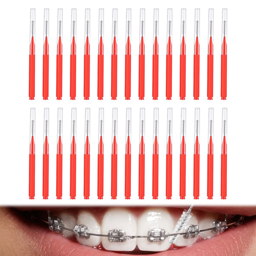 30PCS Red Dental Brushes Red Interdental Brushes R ed Brushes Floss Brus hes R ed Interdental Brush ES Interdental Floss Picks for Between Teeth Toothbrush and Oral Gums