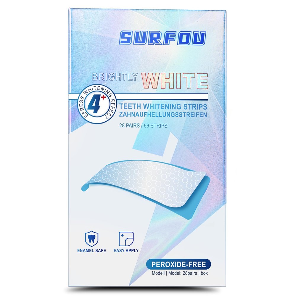 SURFOU Teeth Whitening Strips 28 Packs 56 Pcs,Peroxide Free,Gentle Formula,Fast whitening