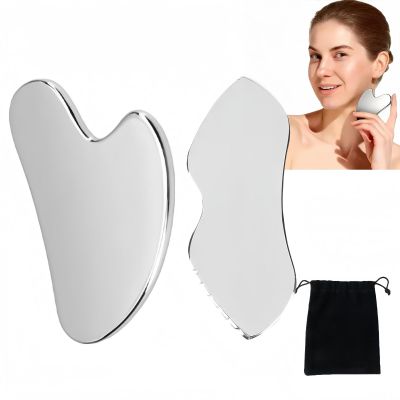 2PCS Stainless Steel Gua Sha Facial Tools Set,Heart Shape Metal Gua Sha for Body Face Neck Skincare,Guasha Tool for Face Skincare,Facial Body Relieve Muscle Tensions,Reduce Puffiness(Silver)