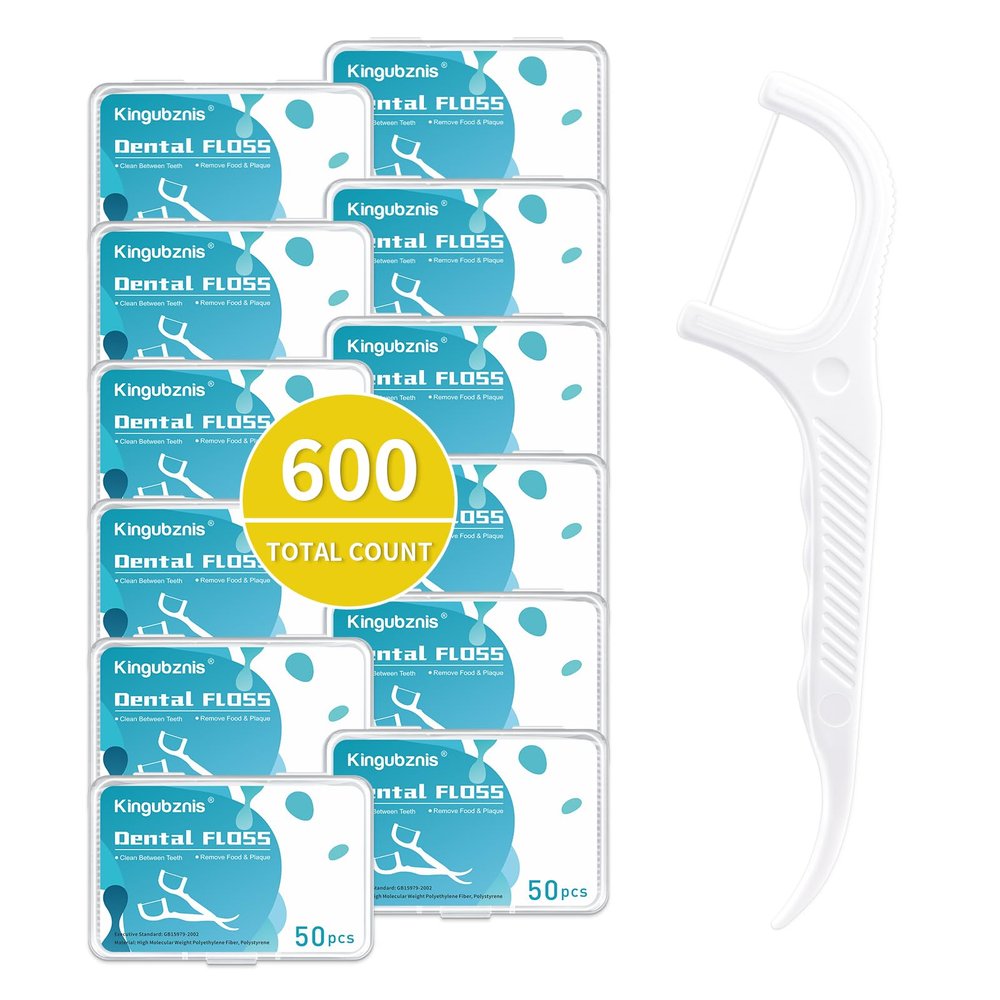 600 Count Dental Floss Picks Non-Slip Grip Handle,Non-Breakable Tooth Picks flossers Equipped with 12 Portable Boxes,Family Bundle