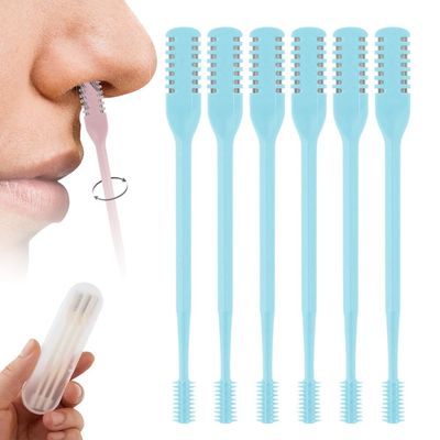 2-in-1 Nasal Hair Cutter, 2025 Professional Nose Hair Trimmer with 360 Rotation & Ear Picker, Dual-Blade Manual Nasal Grooming Tool with Soft Cleaning Brush for Men and Women (Blue, 6 PCS)