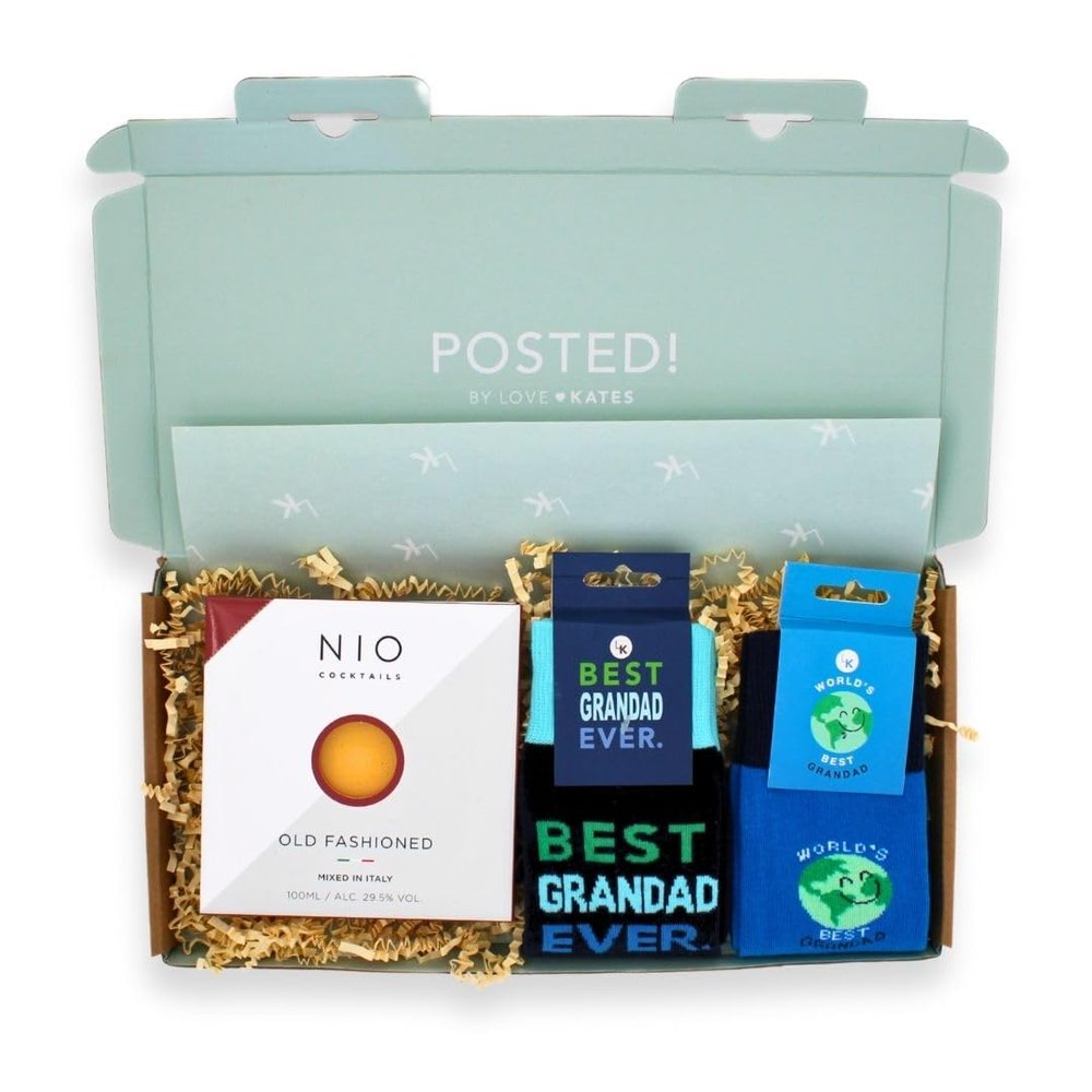 POSTED! Grandad Cheers To You Letterbox Gift Includes Nio Cocktails & Socks - By LK - Unique Design, Letterbox-Friendly, Grandfathers, Father's Day Gift, Socks
