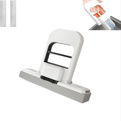 Mini Foldable Desktop Mop Portable Self-Squeeze Sponge Mop for Wet & Dry Use, Replaceable Head, Small Spaces Cleaning Tool for Kitchen, Bathroom, Desk,Black