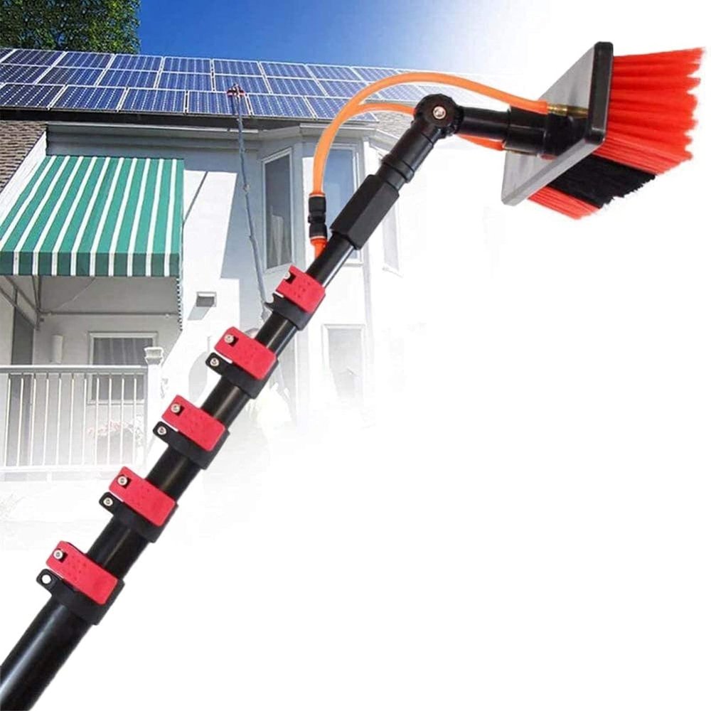 18FT Telescopic Window Cleaning Brush Kit, Water Fed Pole for Cleaning Solar Panels, Hose Fed Window Cleaner Equipment, Ideal for Home & Professional Use, 3.6-11M Adjustable Length