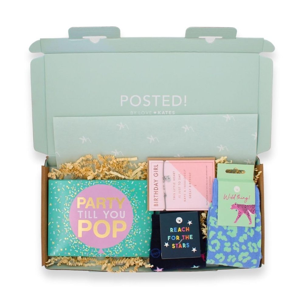 POSTED! Party Birthday Girl Letterbox Gift Includes Pop Up Party Treat Tray Card - By LK - Vibrant Design, Joyful Surprise, Card & Gifts, Pop Up Birthday Card