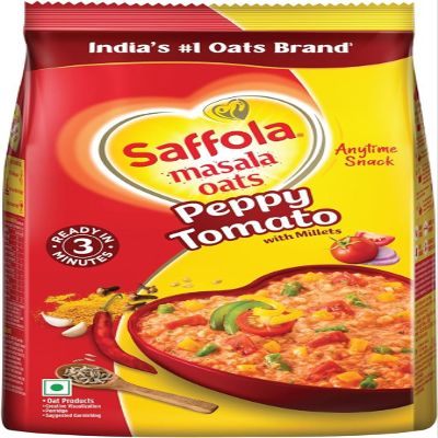 Saffola Masala Oats Peppy Tomato with Millets High Fibre Healthy Breakfast or Light Meal Ready to Cook Oats 500g (Pack of 1)