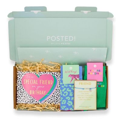 POSTED! Friend Birthday Letterbox Gift Includes Pop Up Birthday Treat Tray Card - Gift Sets - By LK - Vibrant Design, Thoughtful Keepsake, Funky Socks, Card & Gifts, Pop Up Greeting Card