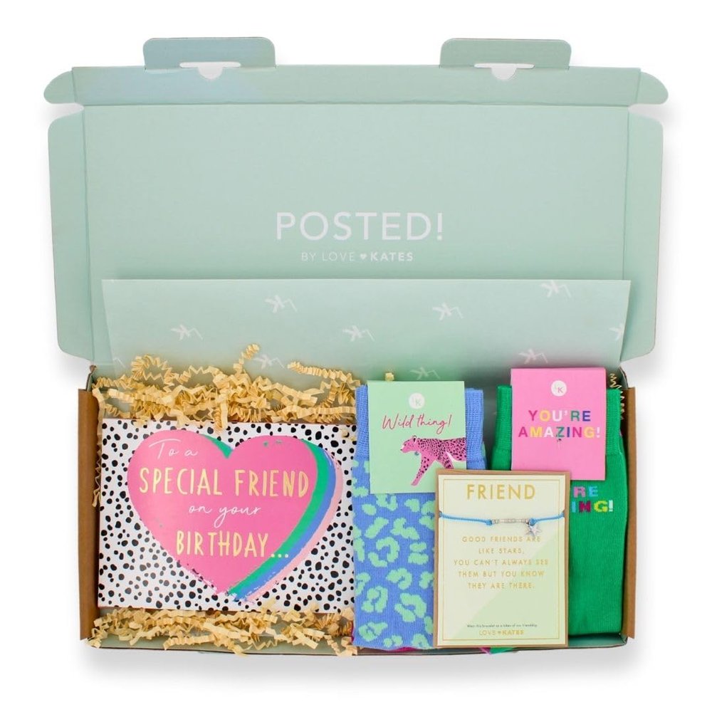 POSTED! Friend Birthday Letterbox Gift Includes Pop Up Birthday Treat Tray Card - Gift Sets - By LK - Vibrant Design, Thoughtful Keepsake, Funky Socks, Card & Gifts, Pop Up Greeting Card