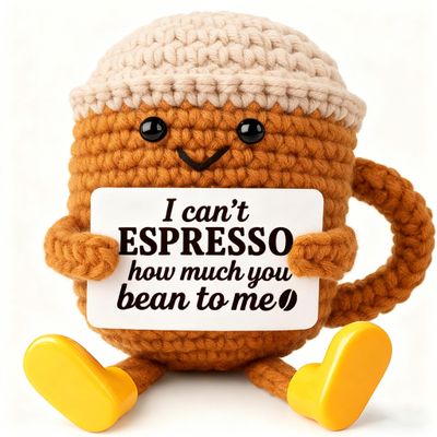 Bafiwu Coffee Lovers Gifts for Women Men, Positive Animals Crochet Espresso Coffee Cup Decor, Cute Funny Gift for Friends, Boyfriend, Girlfriend, Mom, Dad, Birthday Thank You Gifts(STY-1)