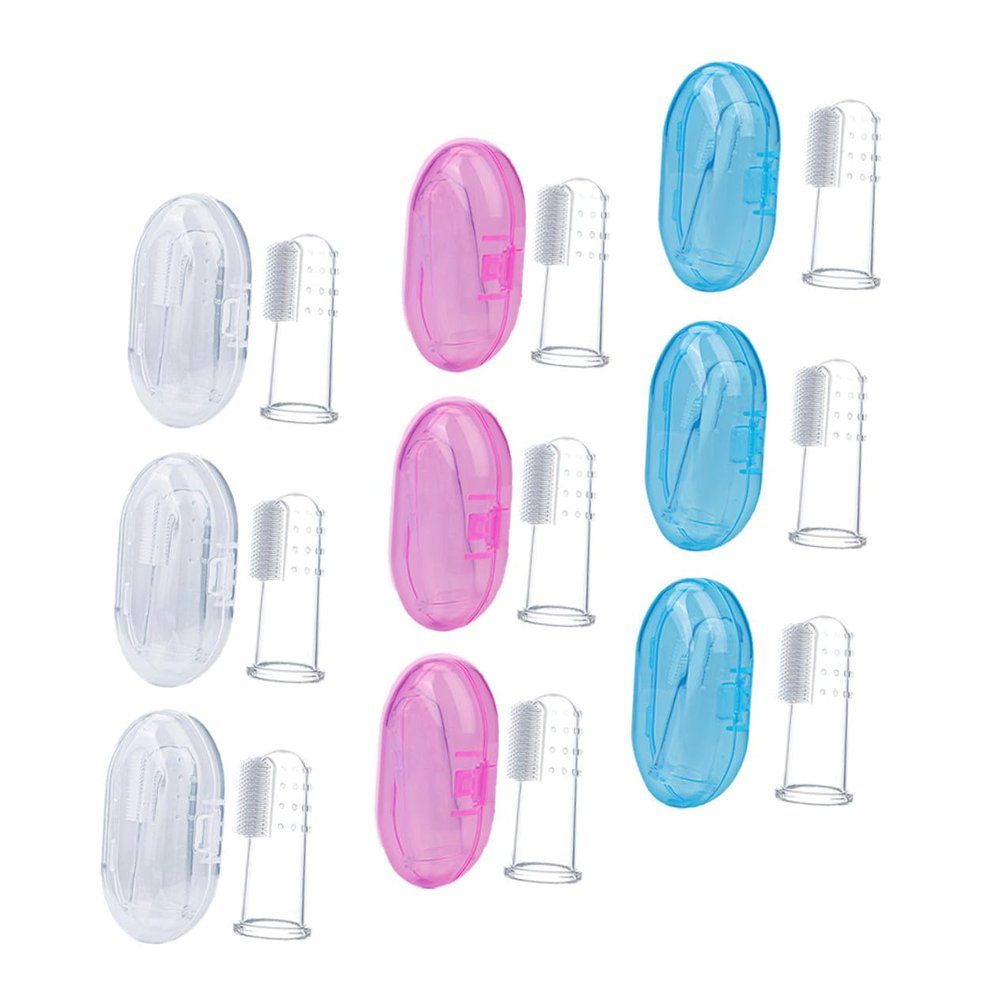 FOMIYES Baby Finger Toothbrush Set for Babies and Young Boys and Girls 9pcs Made of Silicone with Storage Boxes, Easy to Store and Reusable, Oral Cleaner and Teething Brush