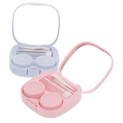 Beatifufu Replaceable Contact-Lens Cases 2 Sets Portable Contacts Holder with Small Mirror and Tightly Sealed Design Compact Household Contacts Box for Travel and Daily Use