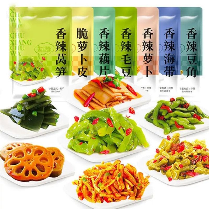 Vegetable Snack Gift Packs,Side Dishes,Dried Radish,Lotus Root Slices,Green Beans,Kimchi,Instant Meal Replacement Foods, Leisure Foods,Vegan,Pickle,Delicious Chinese Snack Gifts (100 Packs)