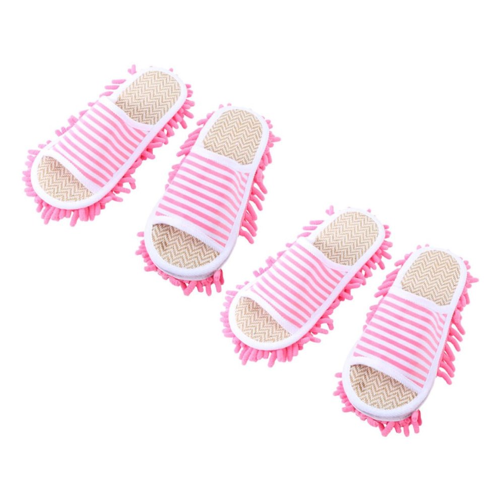 Mop House Slippers 2 Pairs Washable Cloth Striped Cleaning Shoes