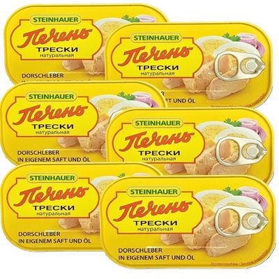 Steinhauer Canned Easy Open Cod Liver | Canned Foods | Healthy & Delicious Food | Tasty Spread on Bread | Canned Fish | Ukraine Origin | 120g (Pack of 6)