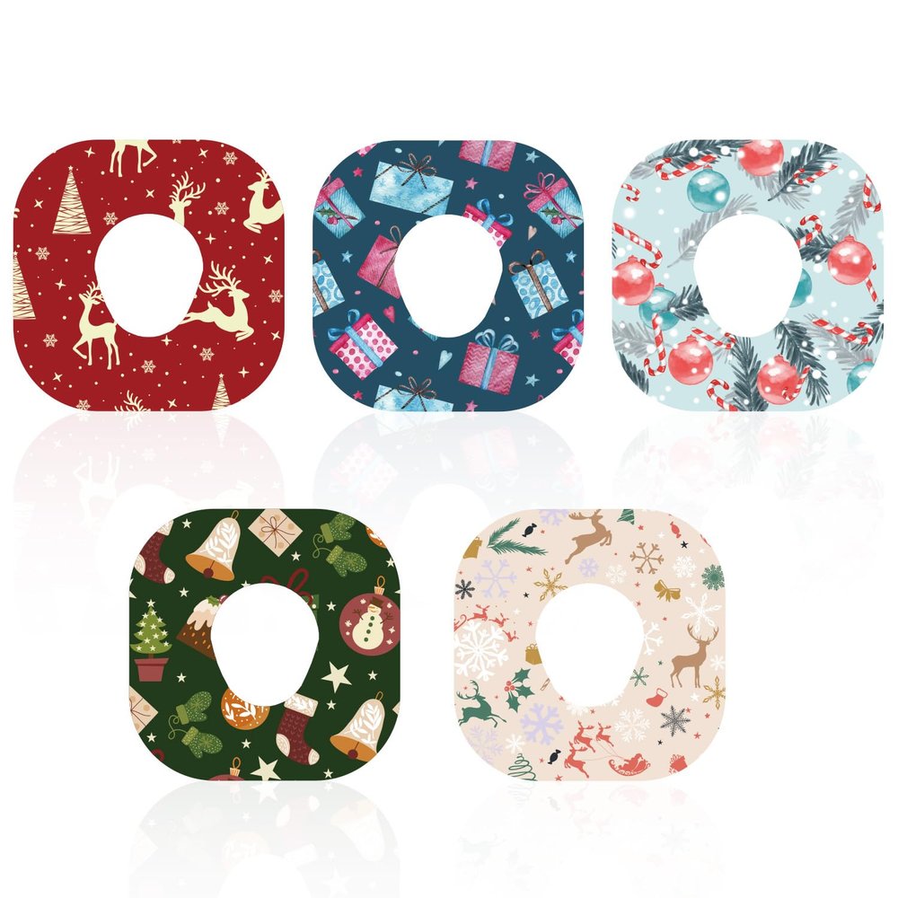10pcs Adhesive Patches for Dexcom G7, Christmas Breathable CGM Sensor Covers Reindeer Xmas Tree Overpatches Waterproof Sensor Sticker for Dexcom Accessories