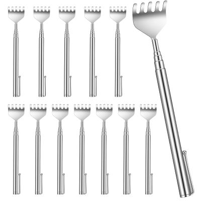 12 Pcs Back Scratcher Telescopic Back Massager Tool with Pocket Clip Stainless Steel Christmas Stocking Stuffers, Prizes for Adults, Stocking Stuffers Metal Massage Tools