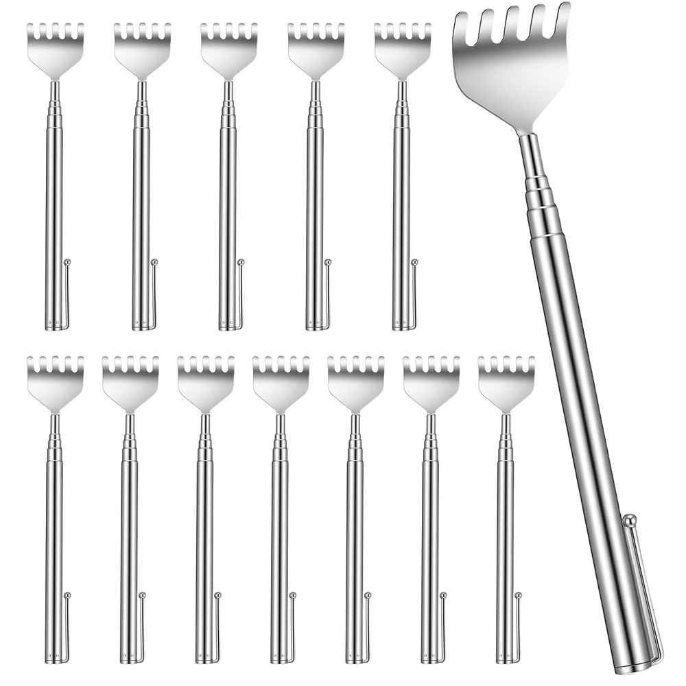 12 Pcs Back Scratcher Telescopic Back Massager Tool with Pocket Clip Stainless Steel Christmas Stocking Stuffers, Prizes for Adults, Stocking Stuffers Metal Massage Tools