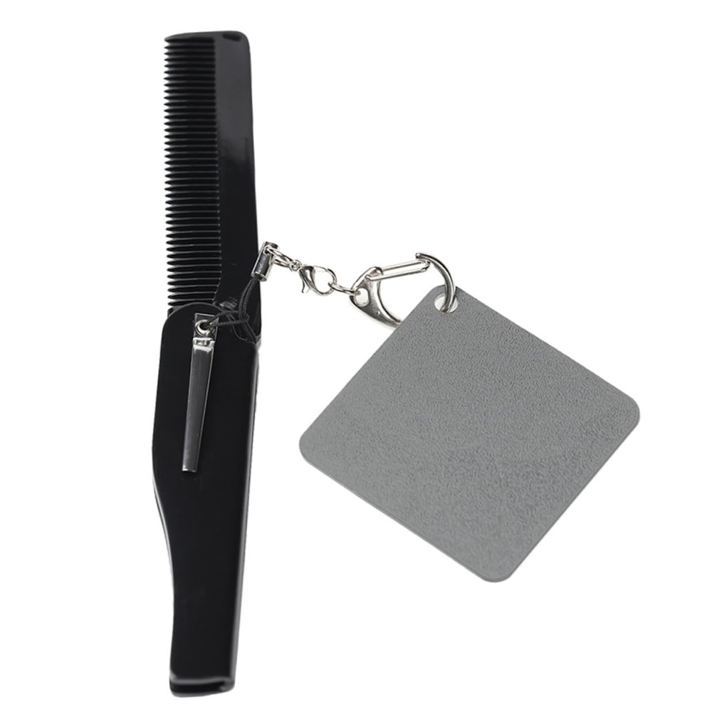 BESTYASH Foldable Beard Comb Keychain with Large Folding Acrylic Comb and Square Mirror for Men Portable Pocket Grooming Travel Fine Tooth