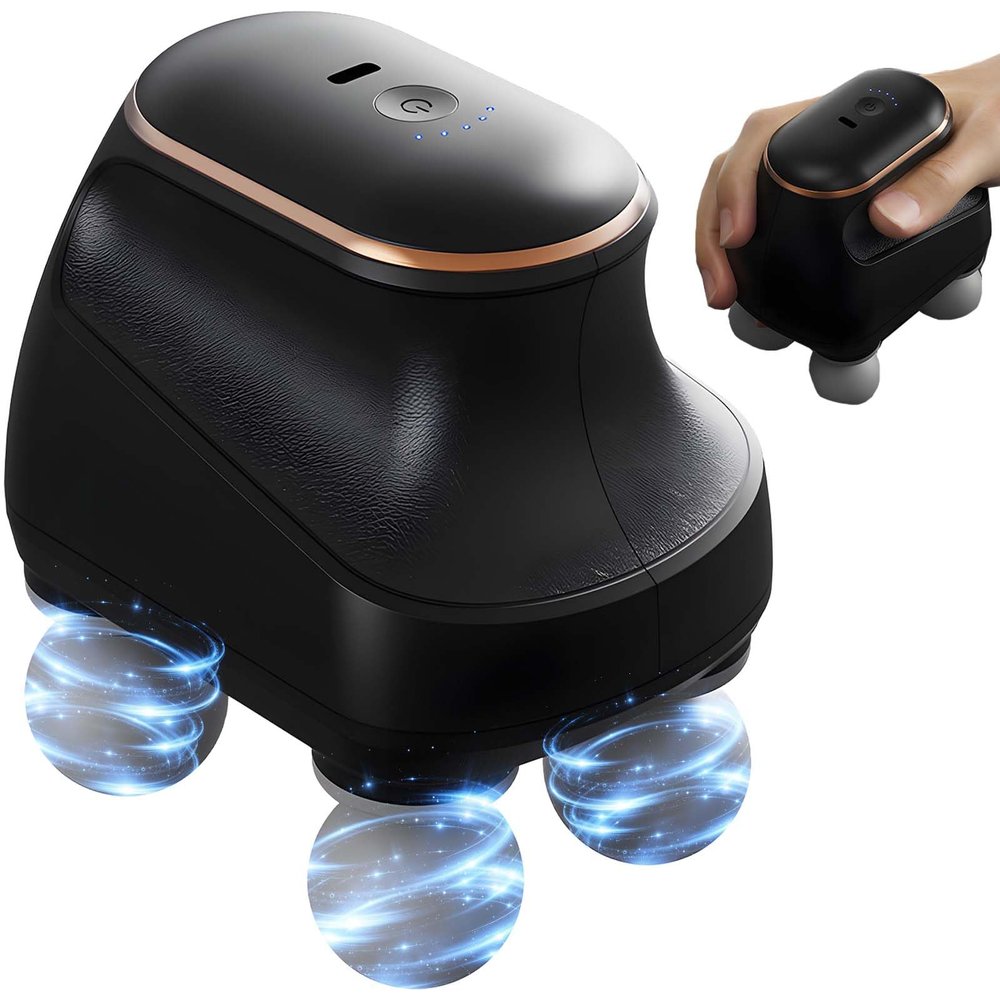 2025 New 4-Head Deep Tissue Electric Percussion Massager for Muscle Relaxation - 5 Adjustable Levels, Rechargeable Vibration Massage Device for Neck, Back, Shoulder, Leg (Black)