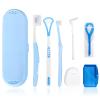 7-in-1 Travel Oral Care Kit with Case Toothbrush, Tongue Scraper, Wisdom Toothbrush, Dental Floss, Floss Threaders, Interdental Brush, Dental Wax, Portable Hygiene Set for Daily Use Travel (Blue) view 1