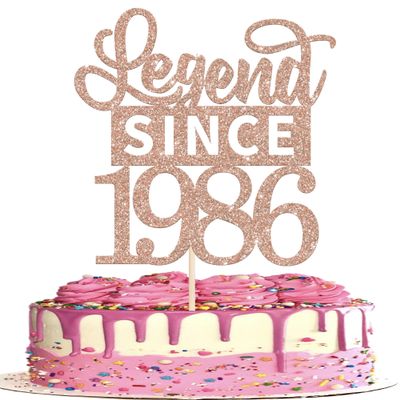 1 Pack Legend Since 1986 Cake Topper Glitter 40th Birthday Cake Pick Happy 40th Cheers to 40 Years Cupcake Decoration for Birthday Anniversary Wedding Party Supplies Rose Gold