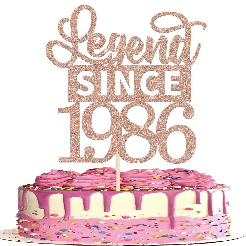 1 Pack Legend Since 1986 Cake Topper Glitter 40th Birthday Cake Pick Happy 40th Cheers to 40 Years Cupcake Decoration for Birthday Anniversary Wedding Party Supplies Rose Gold