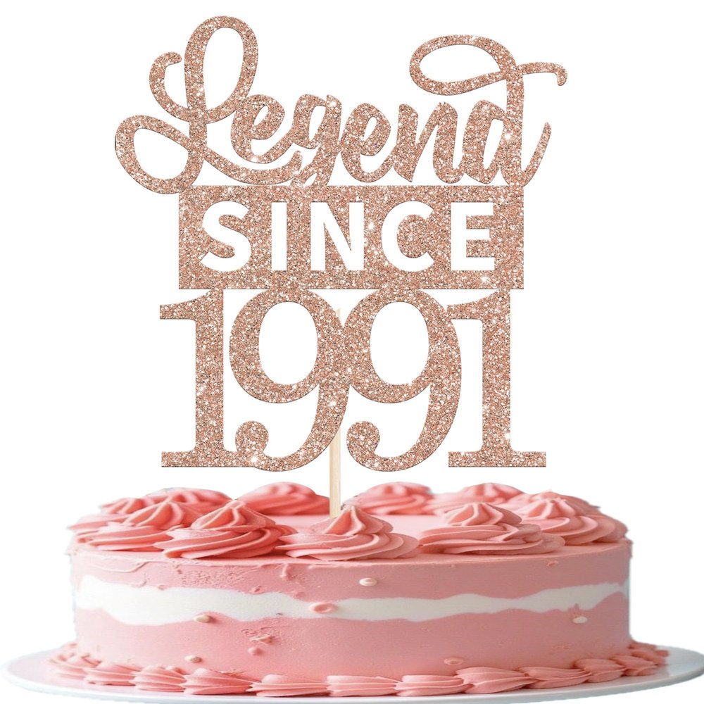 1 Pack Legend Since 1991 Cake Topper Glitter 35th Birthday Cake Pick Happy 35th Cheers to 35 Years Cupcake Decoration for Birthday Anniversary Wedding Party Supplies Rose Gold