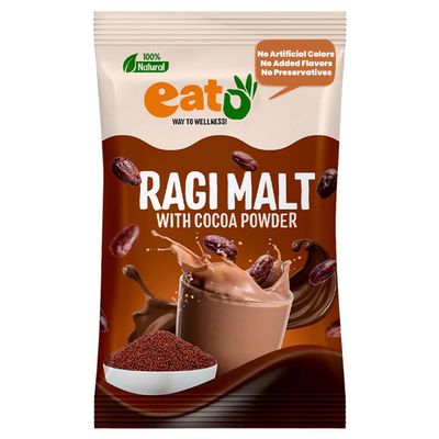Eat5 Sprouted & Roasted Ragi Malt with Natural Cocoa Powder, High Calcium, Iron & Fiber, Instant Drink Mix, 15 Sachets, 225g Box, Vegan