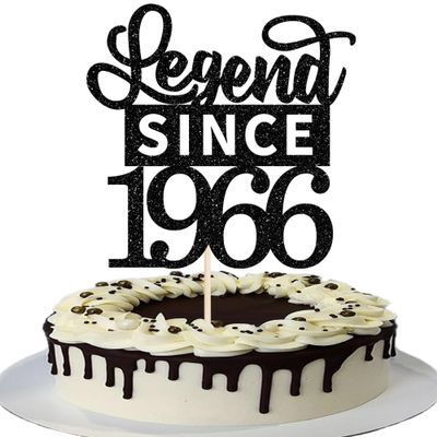 1 Pack Legend Since 1966 Cake Topper Glitter 60th Birthday Cake Pick Happy 60th Cheers to 60 Years Cupcake Decoration for Birthday Anniversary Wedding Party Supplies Black
