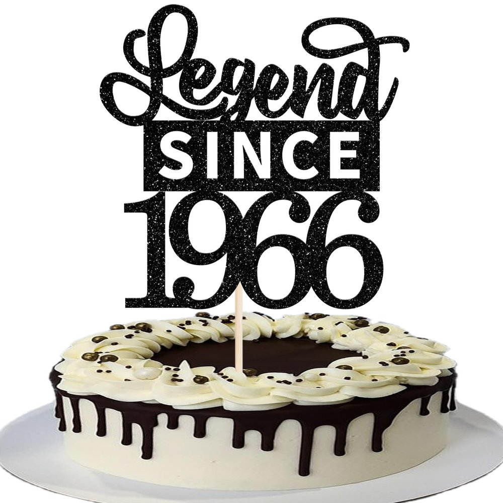 1 Pack Legend Since 1966 Cake Topper Glitter 60th Birthday Cake Pick Happy 60th Cheers to 60 Years Cupcake Decoration for Birthday Anniversary Wedding Party Supplies Black