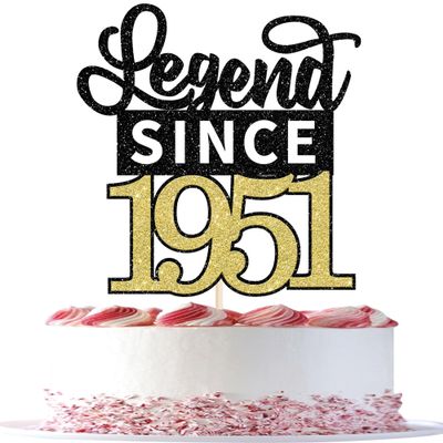 1 Pack Legend Since 1951 Cake Topper Glitter 75th Birthday Cake Pick Happy 75th Cheers to 75 Years Cupcake Decoration for Birthday Anniversary Wedding Party Supplies Black Gold
