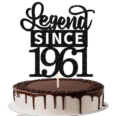 1 Pack Legend Since 1961 Cake Topper Glitter 65th Birthday Cake Pick Happy 65th Cheers to 65 Years Cupcake Decoration for Birthday Anniversary Wedding Party Supplies Black