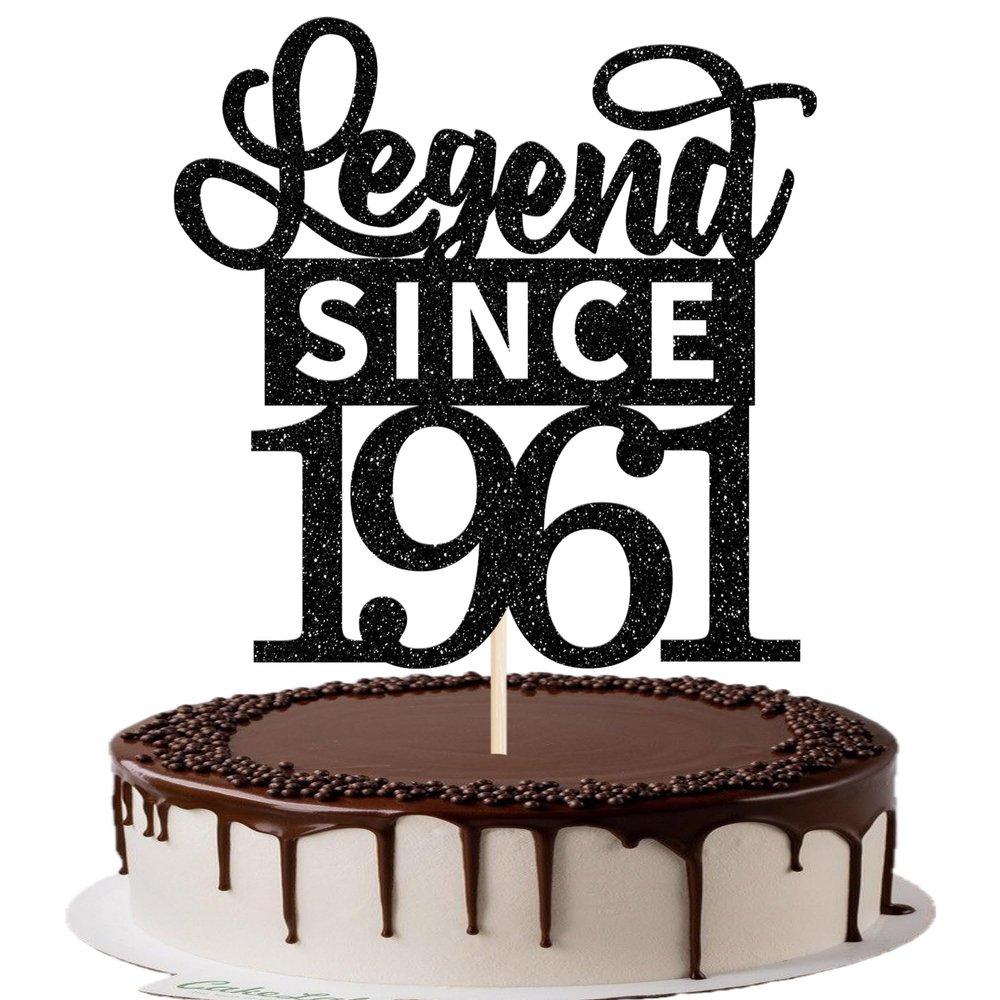 1 Pack Legend Since 1961 Cake Topper Glitter 65th Birthday Cake Pick Happy 65th Cheers to 65 Years Cupcake Decoration for Birthday Anniversary Wedding Party Supplies Black