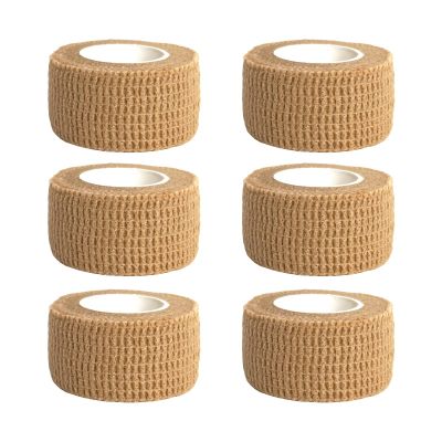 6 Pcs Self-Adhesive Bandage Tape, 2.5cm x 4m Self-Adherent Wrap for Finger & Wrist Support, Sports Protection, Veterinary Use, and Furniture Care (Skin Color)