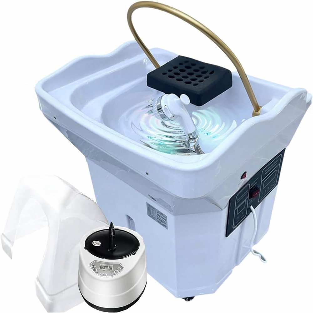 Head Spa Equipment - Water Circulation Shampoo Basin, Massage Shampoo Bed with 60L Water Tank for Fumigation Light Therapy and Head Care