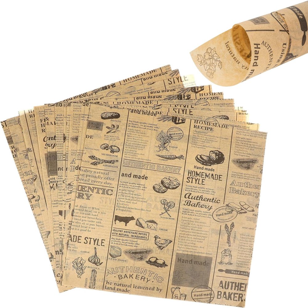 120PCS Old Newspaper Printing Style Greaseproof Wrap Paper,Greaseproof Paper Sheets,Food Burger Papers Wrapping Sheets for Bread Sandwich Fish and Chip(25 x 25 cm)