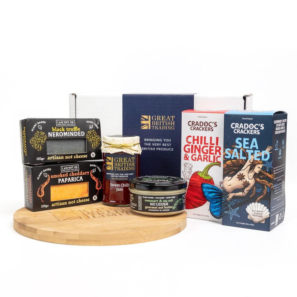 Luxury Vegan Hamper with Paparica Wedge, Truffle Wedge, Gourmet Not Butter, Great British Trading Chilli Jam & Cradocs Crackers