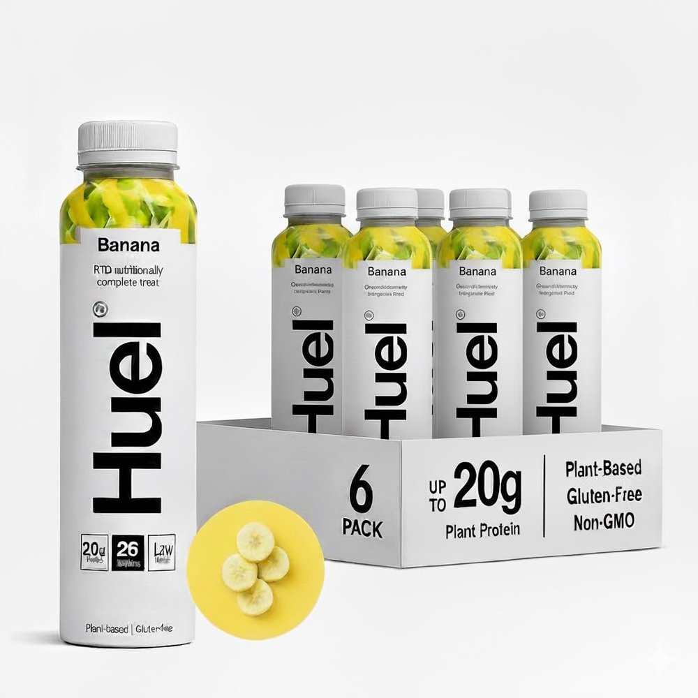 Huel Banana Protein Shake | Complete Ready-to-Drink Meal | Pack of 6 x 500ml Bottles | 20g Plant-Based Protein | Balanced Nutrition with Fibre, Vitamins & Minerals