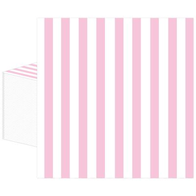 50PCS Pink and White Striped Paper Napkins, Light Pink Dinner Napkin Disposable Beverage Dessert Luncheon Napkins for Birthday Bridal & Baby Shower Wedding Party Supplies