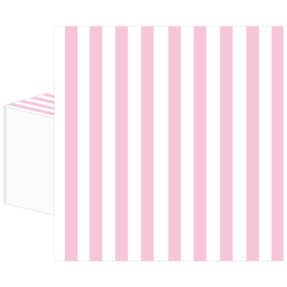 50PCS Pink and White Striped Paper Napkins, Light Pink Dinner Napkin Disposable Beverage Dessert Luncheon Napkins for Birthday Bridal & Baby Shower Wedding Party Supplies