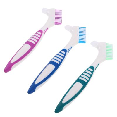 Anneome 3pcs Double Sided Denture Cleaning Brush with Dual Head and Soft Nylon Bristles, Easy to Operate Toothbrush for Seniors, for Travel and Outings Oral Care